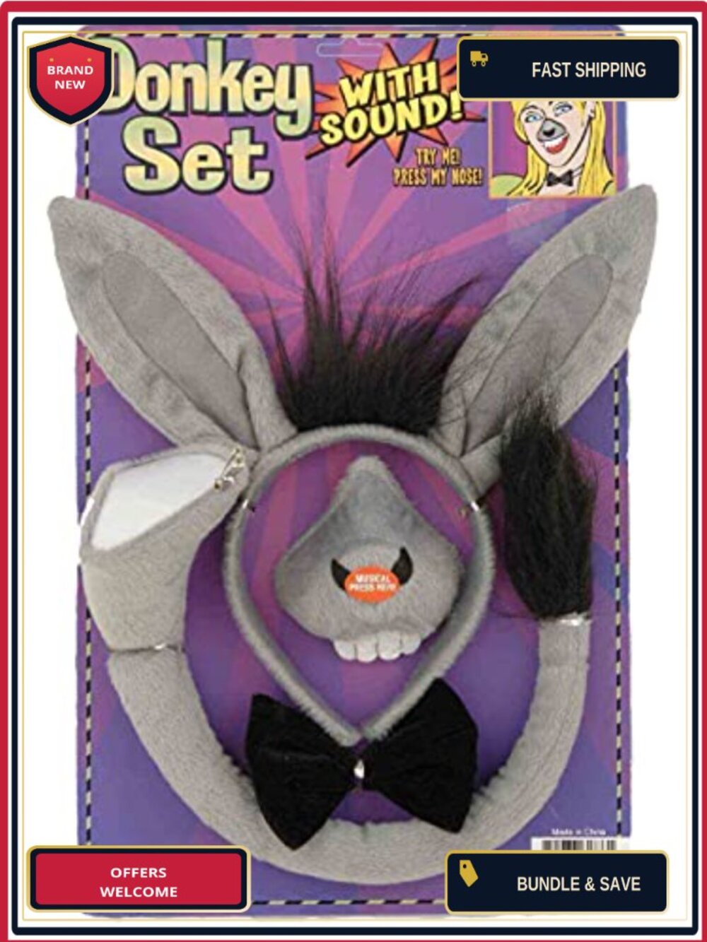 Rubies Donkey Set With Sound Costume Accessory Kit for Adults, Unisex One Size